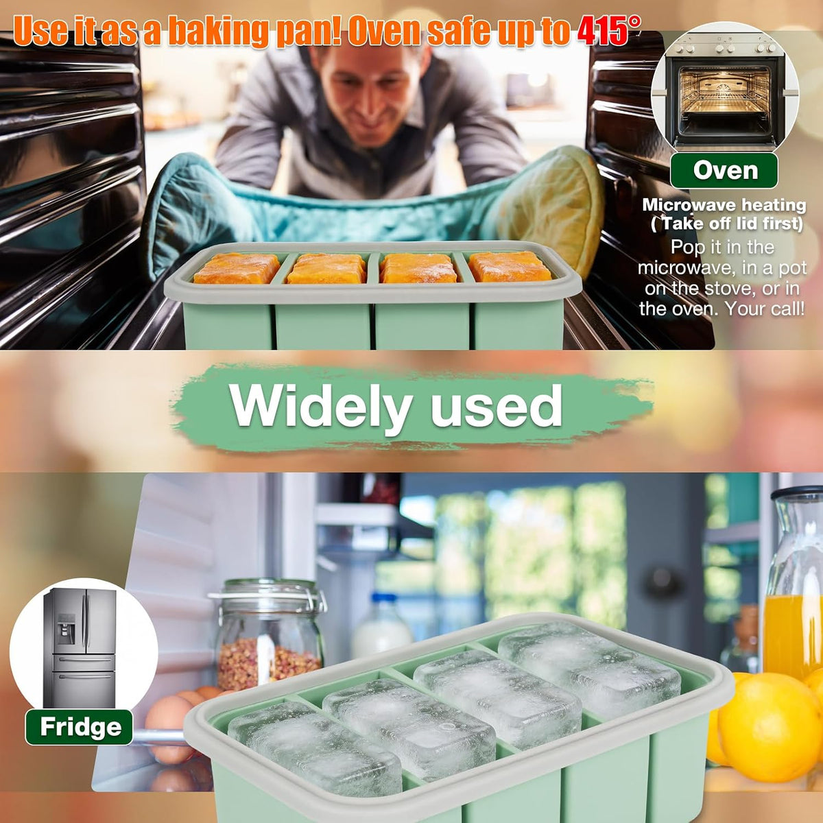 2 Pack Silicone Freezer Tray with Lid Soup Freeze Container Molds Set Soup Ice Cube Tray Kitchen Food Storage for Freezing Sauce, Broth, Rice Bpa Free (2 Pcs_4 Slot_Light Gray)