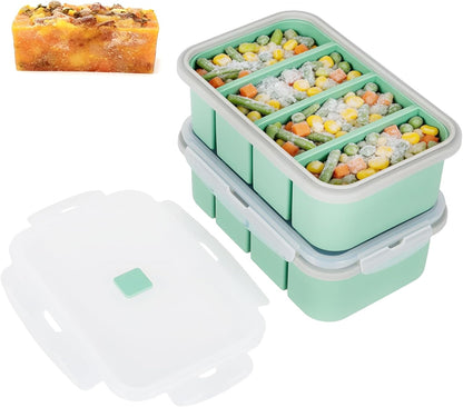 2 Pack Silicone Freezer Tray with Lid Soup Freeze Container Molds Set Soup Ice Cube Tray Kitchen Food Storage for Freezing Sauce, Broth, Rice Bpa Free (2 Pcs_4 Slot_Light Gray)