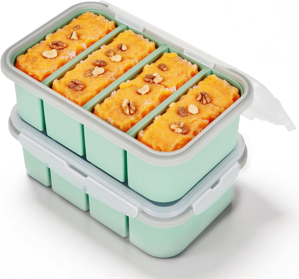 2 Pack Silicone Freezer Tray with Lid Soup Freeze Container Molds Set Soup Ice Cube Tray Kitchen Food Storage for Freezing Sauce, Broth, Rice Bpa Free (2 Pcs_4 Slot_Light Gray)
