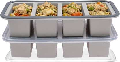 2 Pack Silicone Freezer Tray with Lid Soup Freeze Container Molds Set Soup Ice Cube Tray Kitchen Food Storage for Freezing Sauce, Broth, Rice Bpa Free (2 Pcs_4 Slot_Light Gray)