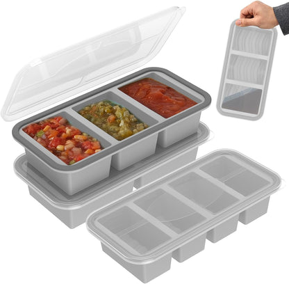 2 Pack Silicone Freezer Tray with Lid Soup Freeze Container Molds Set Soup Ice Cube Tray Kitchen Food Storage for Freezing Sauce, Broth, Rice Bpa Free (2 Pcs_4 Slot_Light Gray)