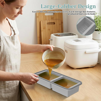 2 Pack Silicone Freezer Tray with Lid Soup Freeze Container Molds Set Soup Ice Cube Tray Kitchen Food Storage for Freezing Sauce, Broth, Rice Bpa Free (2 Pcs_4 Slot_Light Gray)