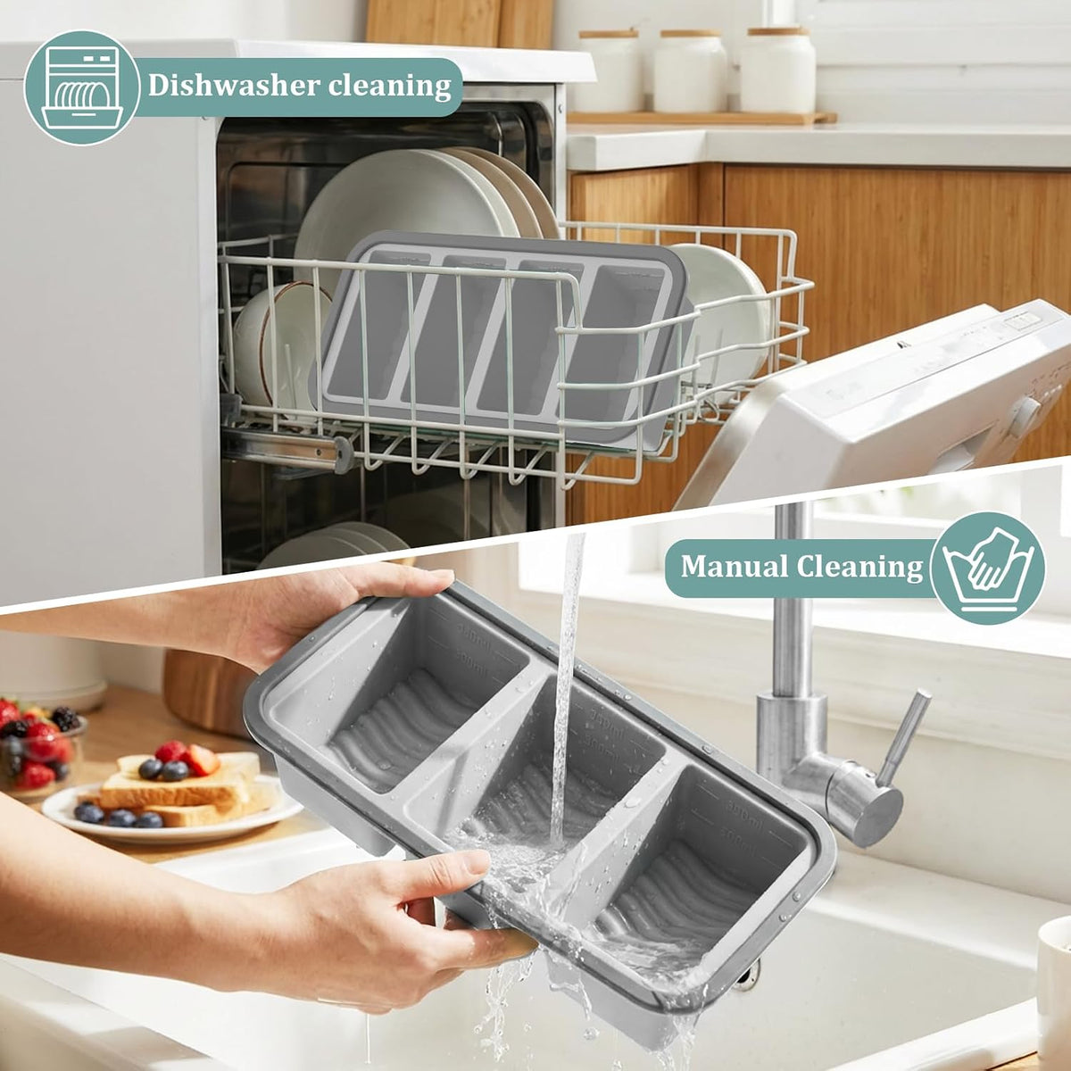 2 Pack Silicone Freezer Tray with Lid Soup Freeze Container Molds Set Soup Ice Cube Tray Kitchen Food Storage for Freezing Sauce, Broth, Rice Bpa Free (2 Pcs_4 Slot_Light Gray)