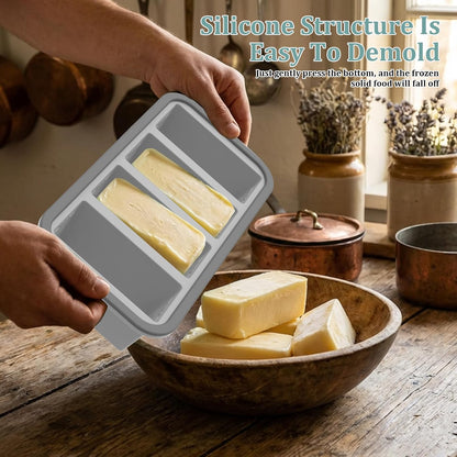 2 Pack Silicone Freezer Tray with Lid Soup Freeze Container Molds Set Soup Ice Cube Tray Kitchen Food Storage for Freezing Sauce, Broth, Rice Bpa Free (2 Pcs_4 Slot_Light Gray)