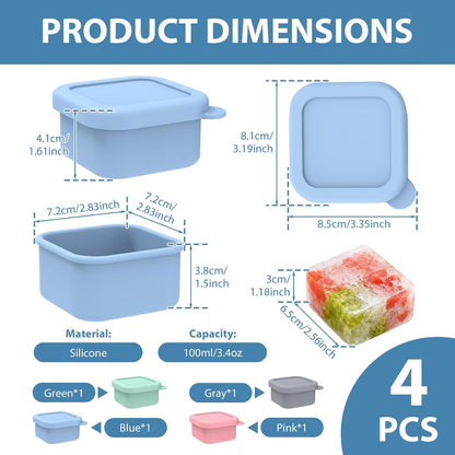 2 Pack Silicone Freezer Tray with Lid Soup Freeze Container Molds Set Soup Ice Cube Tray Kitchen Food Storage for Freezing Sauce, Broth, Rice Bpa Free (2 Pcs_4 Slot_Light Gray)