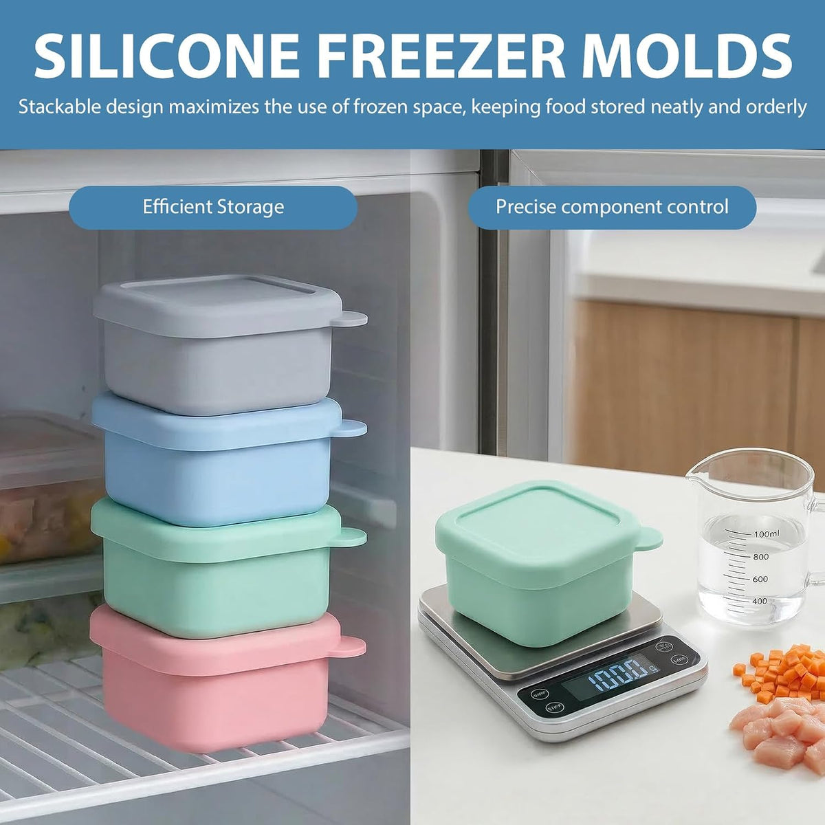 2 Pack Silicone Freezer Tray with Lid Soup Freeze Container Molds Set Soup Ice Cube Tray Kitchen Food Storage for Freezing Sauce, Broth, Rice Bpa Free (2 Pcs_4 Slot_Light Gray)