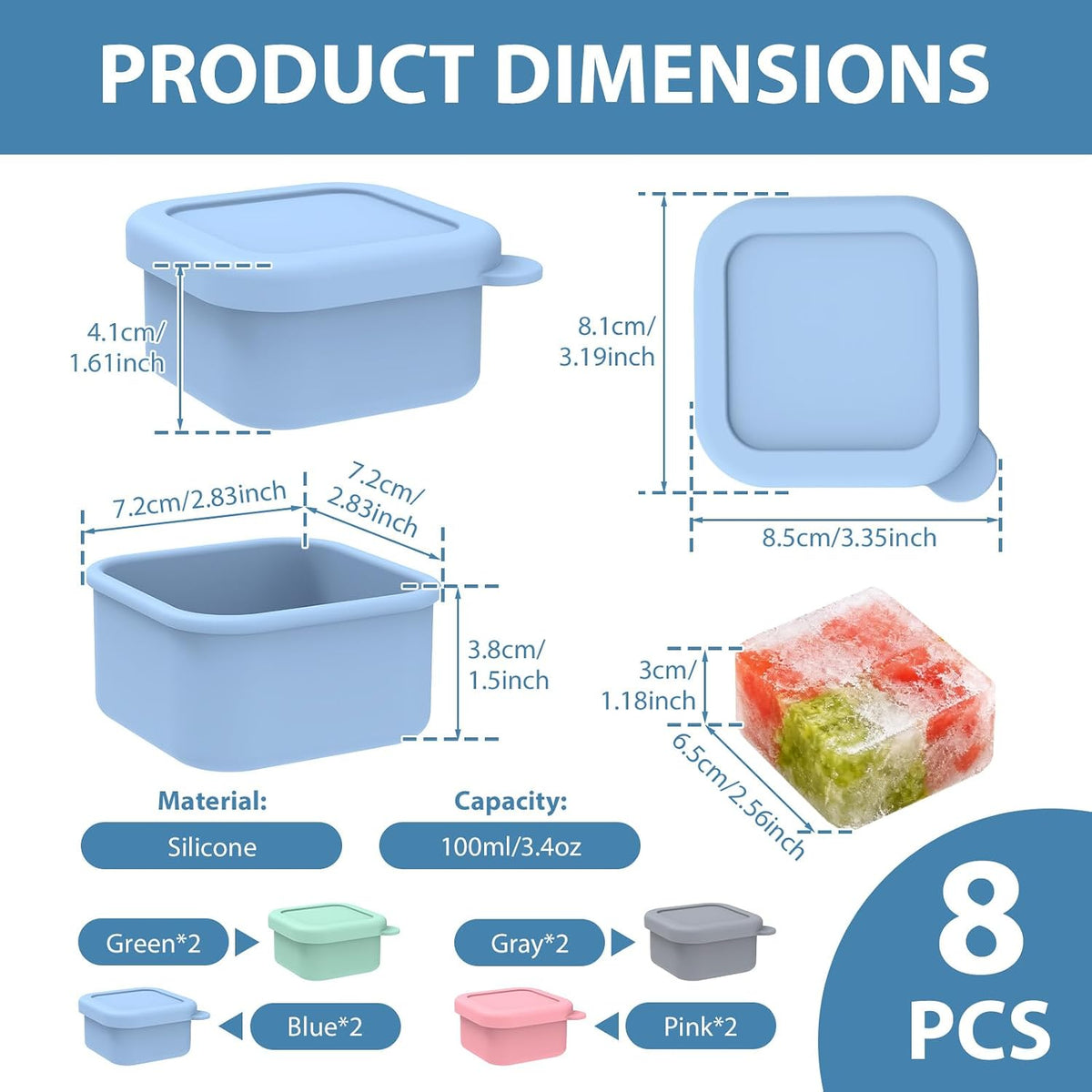2 Pack Silicone Freezer Tray with Lid Soup Freeze Container Molds Set Soup Ice Cube Tray Kitchen Food Storage for Freezing Sauce, Broth, Rice Bpa Free (2 Pcs_4 Slot_Light Gray)