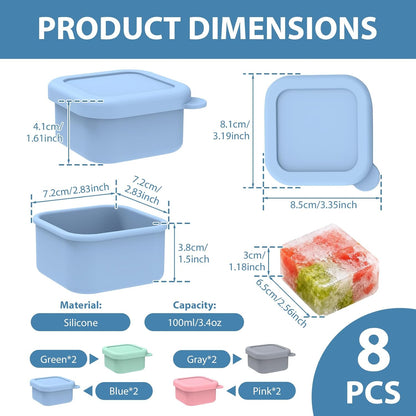 2 Pack Silicone Freezer Tray with Lid Soup Freeze Container Molds Set Soup Ice Cube Tray Kitchen Food Storage for Freezing Sauce, Broth, Rice Bpa Free (2 Pcs_4 Slot_Light Gray)