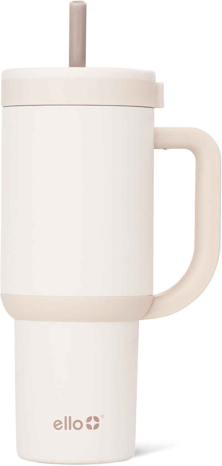 Oasis 30oz Insulated Stainless Steel Tumbler with Straw, Pink Gingham | Insulated stainless steel cup with handle, retracting straw, leakproof lid, keeps cold 24 hours, cupholder fit