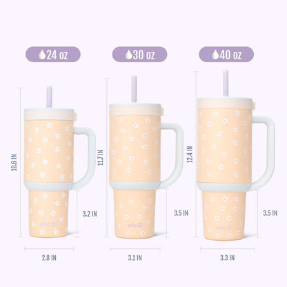 Oasis 30oz Insulated Stainless Steel Tumbler with Straw, Pink Gingham | Insulated stainless steel cup with handle, retracting straw, leakproof lid, keeps cold 24 hours, cupholder fit