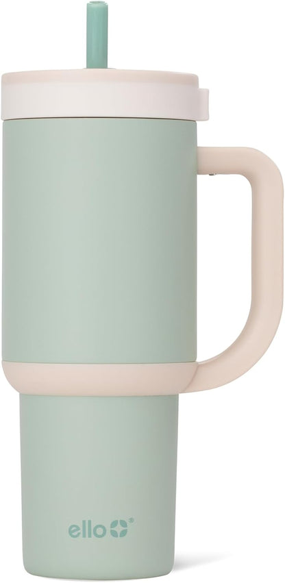 Oasis 30oz Insulated Stainless Steel Tumbler with Straw, Pink Gingham | Insulated stainless steel cup with handle, retracting straw, leakproof lid, keeps cold 24 hours, cupholder fit