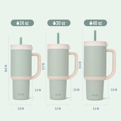 Oasis 30oz Insulated Stainless Steel Tumbler with Straw, Pink Gingham | Insulated stainless steel cup with handle, retracting straw, leakproof lid, keeps cold 24 hours, cupholder fit