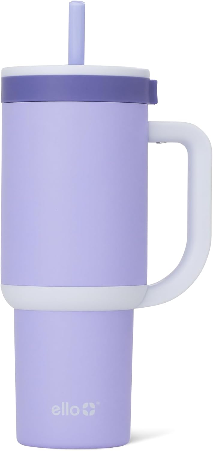 Oasis 30oz Insulated Stainless Steel Tumbler with Straw, Pink Gingham | Insulated stainless steel cup with handle, retracting straw, leakproof lid, keeps cold 24 hours, cupholder fit