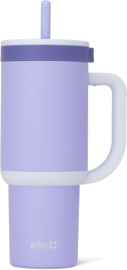 Oasis 30oz Insulated Stainless Steel Tumbler with Straw, Pink Gingham | Insulated stainless steel cup with handle, retracting straw, leakproof lid, keeps cold 24 hours, cupholder fit