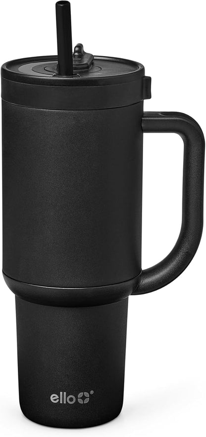 Oasis 30oz Insulated Stainless Steel Tumbler with Straw, Pink Gingham | Insulated stainless steel cup with handle, retracting straw, leakproof lid, keeps cold 24 hours, cupholder fit