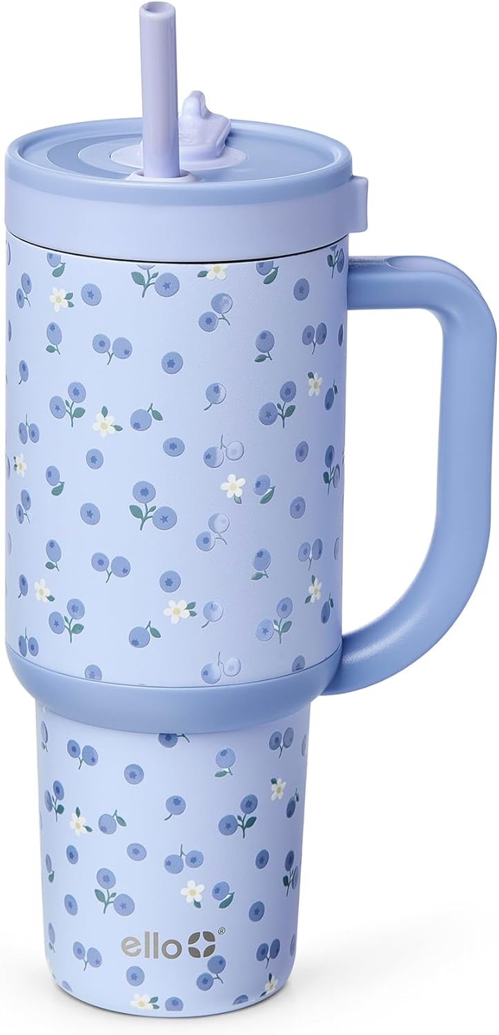 Oasis 30oz Insulated Stainless Steel Tumbler with Straw, Pink Gingham | Insulated stainless steel cup with handle, retracting straw, leakproof lid, keeps cold 24 hours, cupholder fit