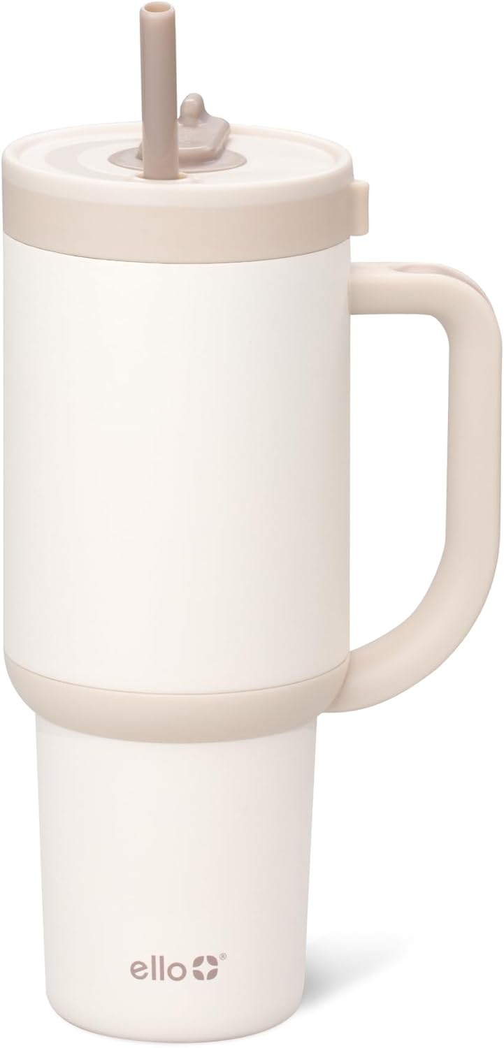 Oasis 30oz Insulated Stainless Steel Tumbler with Straw, Pink Gingham | Insulated stainless steel cup with handle, retracting straw, leakproof lid, keeps cold 24 hours, cupholder fit