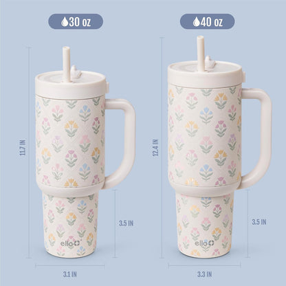 Oasis 30oz Insulated Stainless Steel Tumbler with Straw, Pink Gingham | Insulated stainless steel cup with handle, retracting straw, leakproof lid, keeps cold 24 hours, cupholder fit