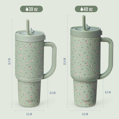 Oasis 30oz Insulated Stainless Steel Tumbler with Straw, Pink Gingham | Insulated stainless steel cup with handle, retracting straw, leakproof lid, keeps cold 24 hours, cupholder fit