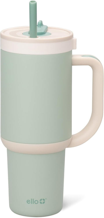 Oasis 30oz Insulated Stainless Steel Tumbler with Straw, Pink Gingham | Insulated stainless steel cup with handle, retracting straw, leakproof lid, keeps cold 24 hours, cupholder fit