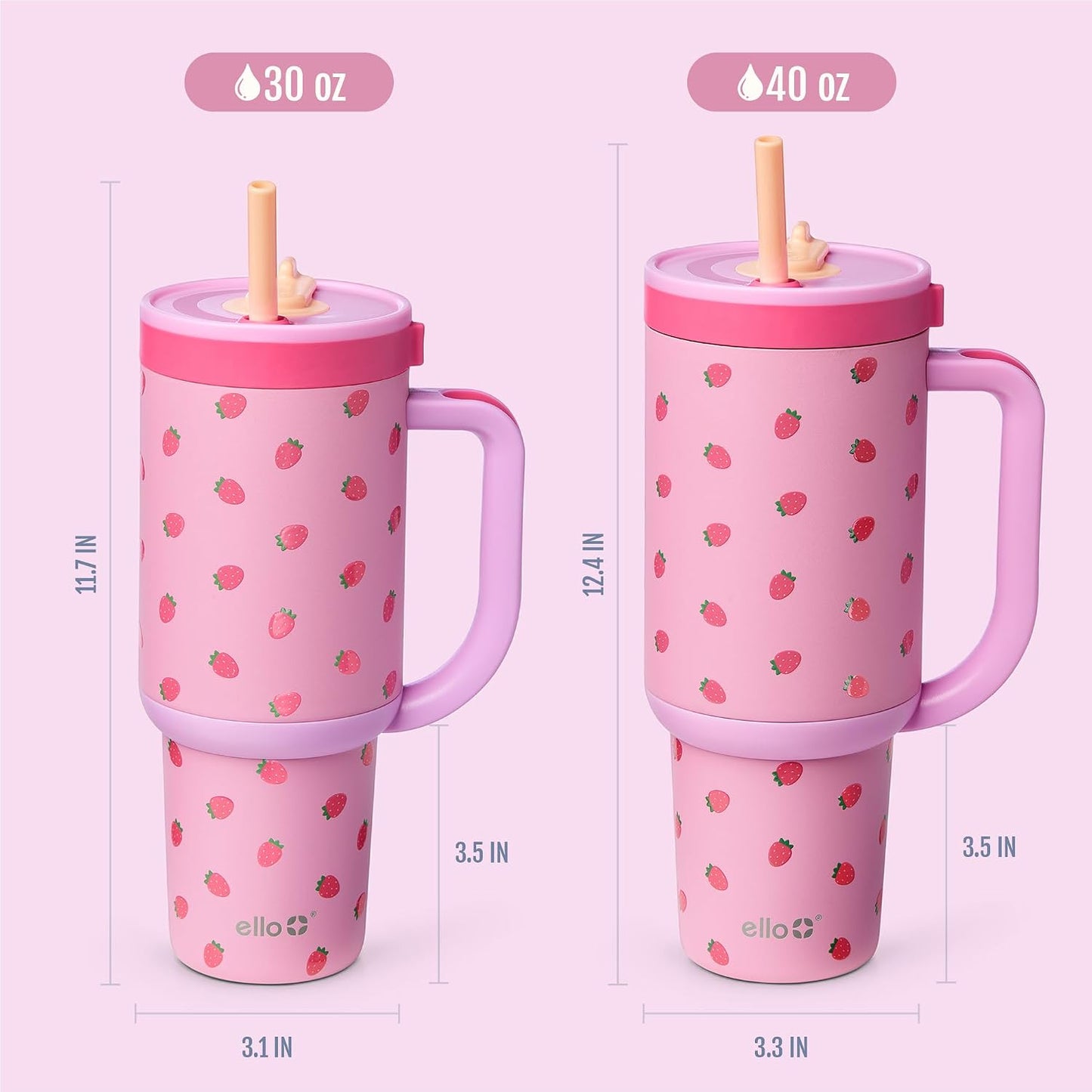 Oasis 30oz Insulated Stainless Steel Tumbler with Straw, Pink Gingham | Insulated stainless steel cup with handle, retracting straw, leakproof lid, keeps cold 24 hours, cupholder fit