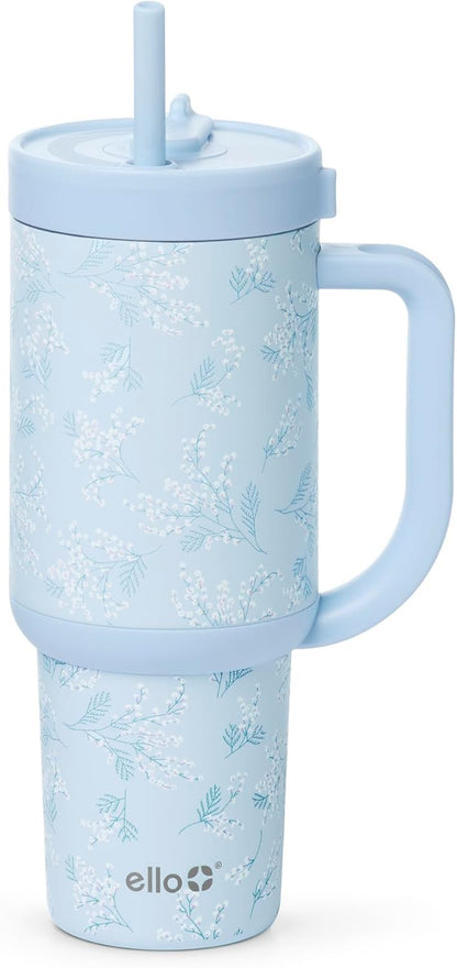 Oasis 30oz Insulated Stainless Steel Tumbler with Straw, Pink Gingham | Insulated stainless steel cup with handle, retracting straw, leakproof lid, keeps cold 24 hours, cupholder fit