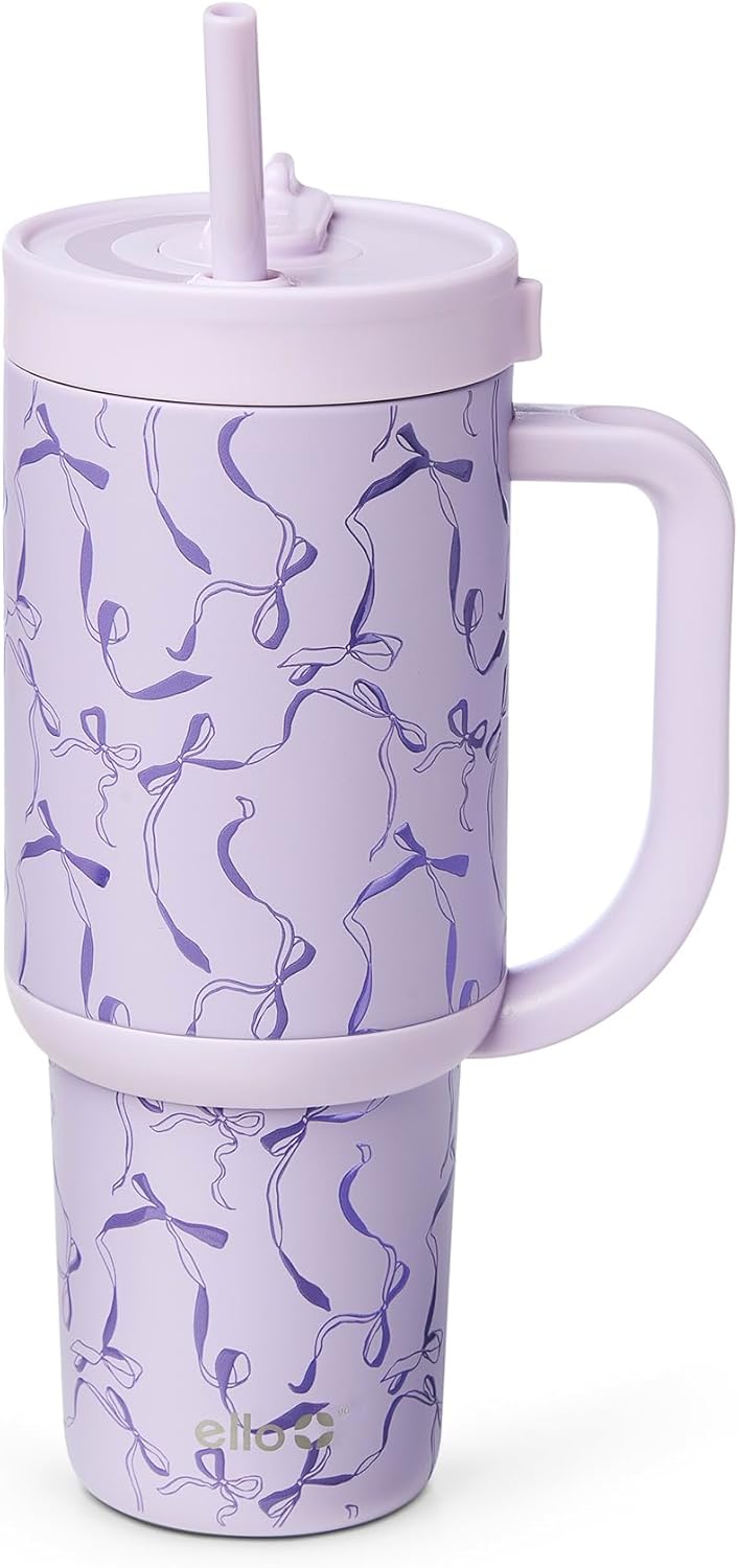 Oasis 30oz Insulated Stainless Steel Tumbler with Straw, Pink Gingham | Insulated stainless steel cup with handle, retracting straw, leakproof lid, keeps cold 24 hours, cupholder fit