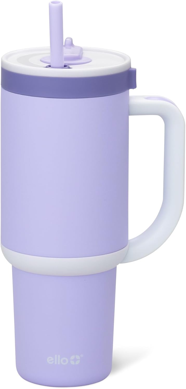 Oasis 30oz Insulated Stainless Steel Tumbler with Straw, Pink Gingham | Insulated stainless steel cup with handle, retracting straw, leakproof lid, keeps cold 24 hours, cupholder fit