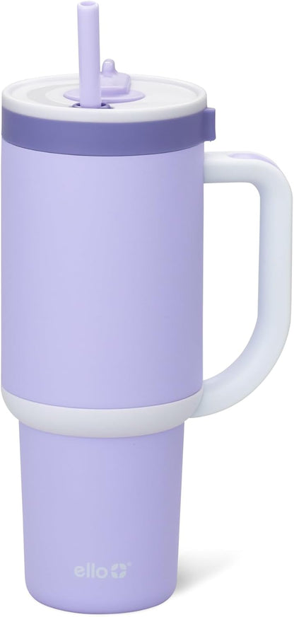 Oasis 30oz Insulated Stainless Steel Tumbler with Straw, Pink Gingham | Insulated stainless steel cup with handle, retracting straw, leakproof lid, keeps cold 24 hours, cupholder fit