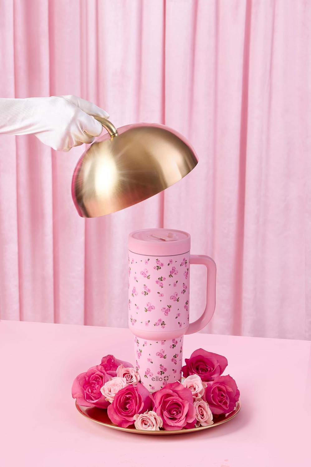 Oasis 30oz Insulated Stainless Steel Tumbler with Straw, Pink Gingham | Insulated stainless steel cup with handle, retracting straw, leakproof lid, keeps cold 24 hours, cupholder fit