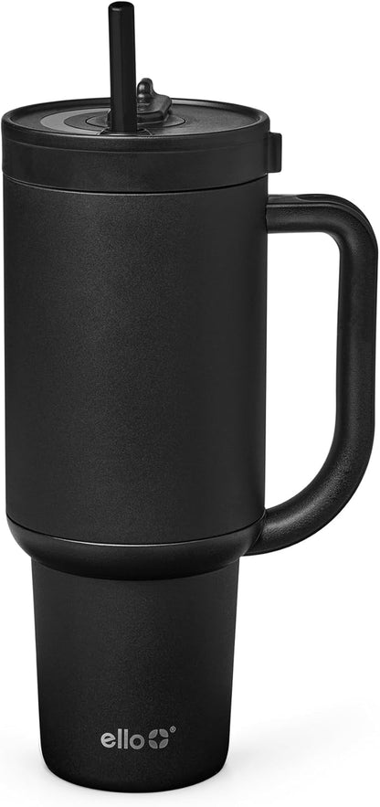 Oasis 30oz Insulated Stainless Steel Tumbler with Straw, Pink Gingham | Insulated stainless steel cup with handle, retracting straw, leakproof lid, keeps cold 24 hours, cupholder fit