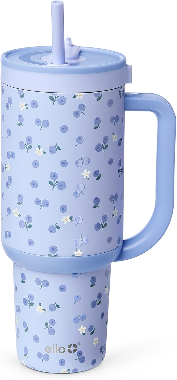 Oasis 30oz Insulated Stainless Steel Tumbler with Straw, Pink Gingham | Insulated stainless steel cup with handle, retracting straw, leakproof lid, keeps cold 24 hours, cupholder fit