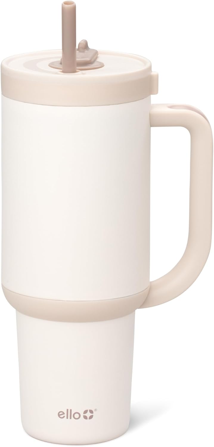 Oasis 30oz Insulated Stainless Steel Tumbler with Straw, Pink Gingham | Insulated stainless steel cup with handle, retracting straw, leakproof lid, keeps cold 24 hours, cupholder fit