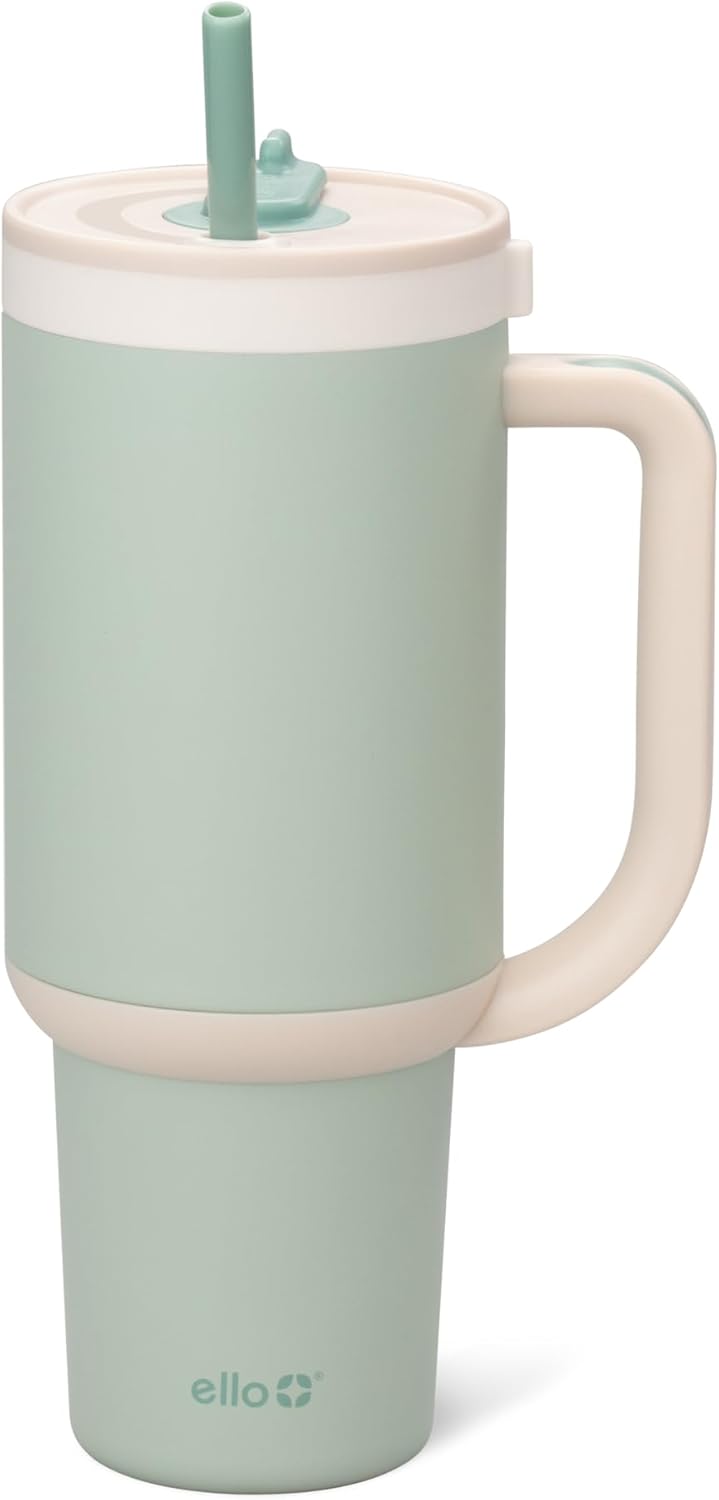 Oasis 30oz Insulated Stainless Steel Tumbler with Straw, Pink Gingham | Insulated stainless steel cup with handle, retracting straw, leakproof lid, keeps cold 24 hours, cupholder fit