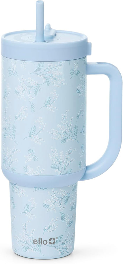 Oasis 30oz Insulated Stainless Steel Tumbler with Straw, Pink Gingham | Insulated stainless steel cup with handle, retracting straw, leakproof lid, keeps cold 24 hours, cupholder fit