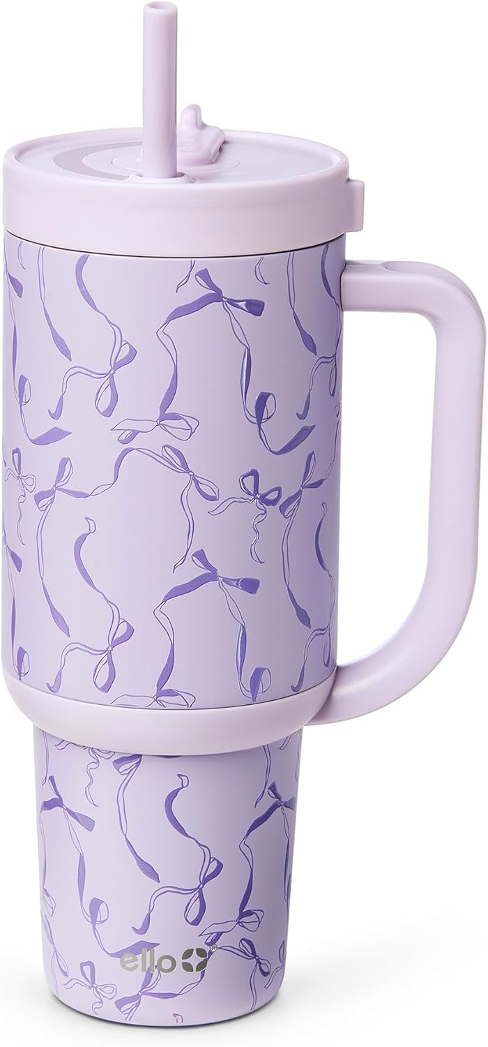 Oasis 30oz Insulated Stainless Steel Tumbler with Straw, Pink Gingham | Insulated stainless steel cup with handle, retracting straw, leakproof lid, keeps cold 24 hours, cupholder fit
