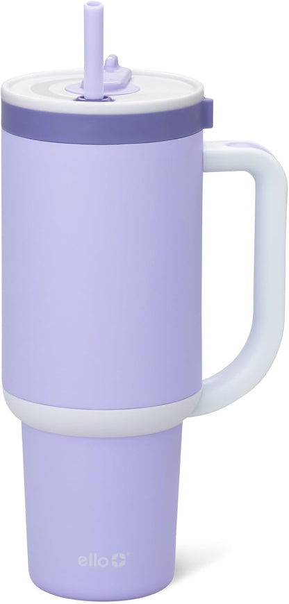 Oasis 30oz Insulated Stainless Steel Tumbler with Straw, Pink Gingham | Insulated stainless steel cup with handle, retracting straw, leakproof lid, keeps cold 24 hours, cupholder fit