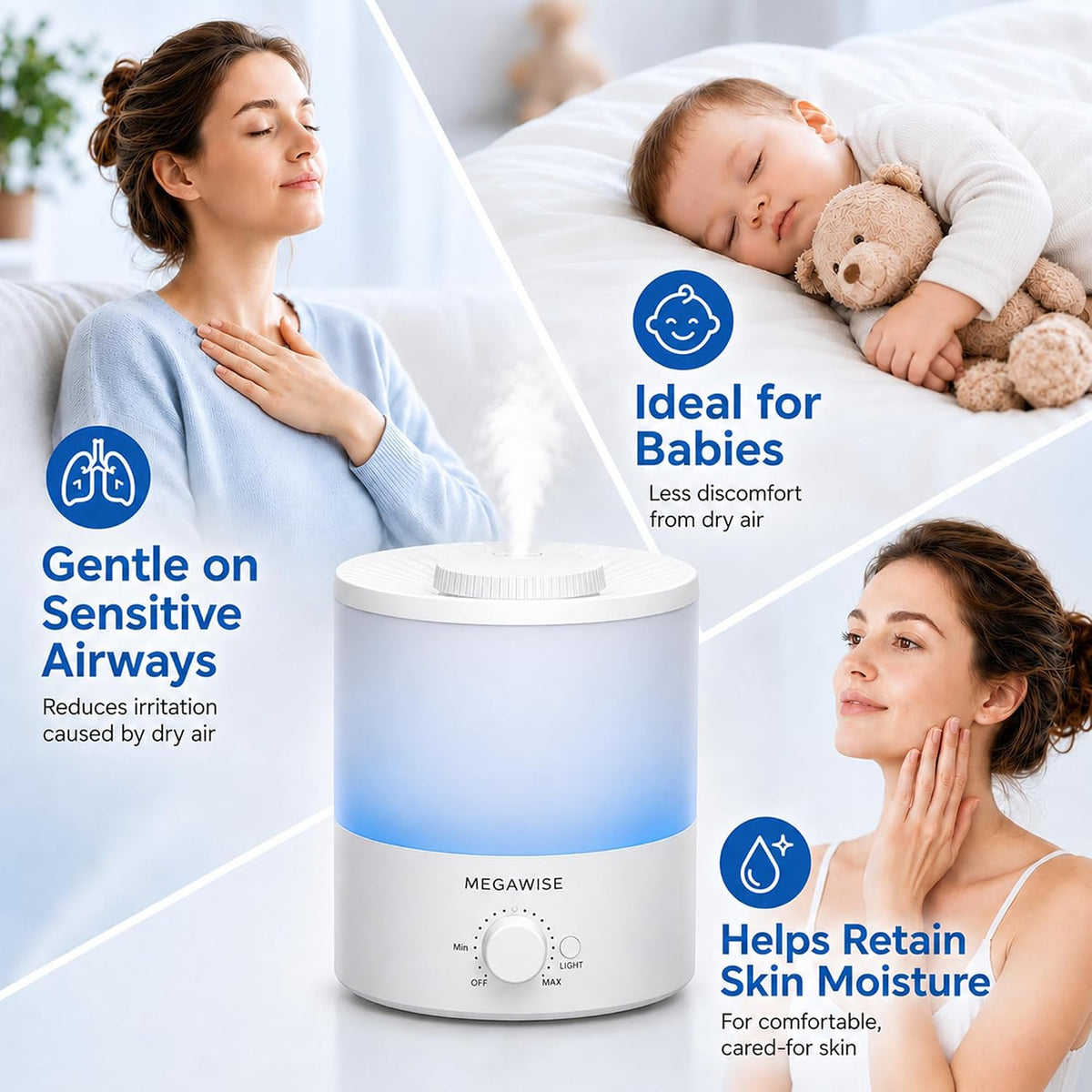 Cool Mist Humidifier, 2L Tank, Quiet Operation, Auto Shut-Off