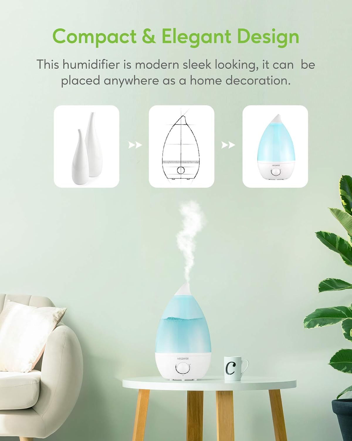 Cool Mist Humidifier, 2L Tank, Quiet Operation, Auto Shut-Off