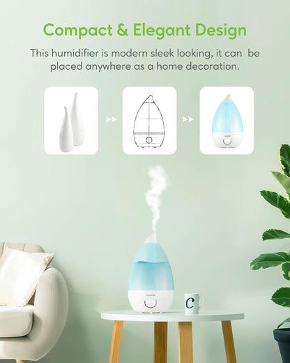 Cool Mist Humidifier, 2L Tank, Quiet Operation, Auto Shut-Off