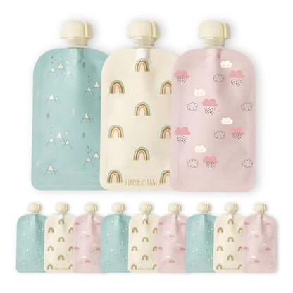Reusable Baby Food Pouches for Toddlers - BPA Free Food Grade - Dishwasher & Freezer Safe - Baby Food Containers - Refillable Squeeze Pouch For Applesauce & Yogurt - 12 Pack (Rainbows)