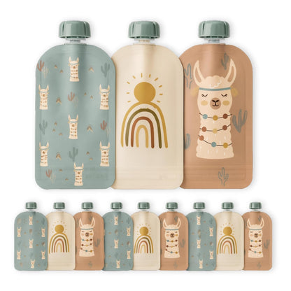 Reusable Baby Food Pouches for Toddlers - BPA Free Food Grade - Dishwasher & Freezer Safe - Baby Food Containers - Refillable Squeeze Pouch For Applesauce & Yogurt - 12 Pack (Rainbows)