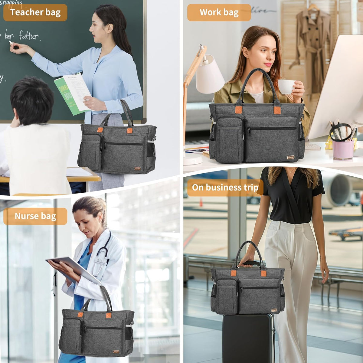 Nurse Tote Bag for Work with Padded 15.6” Laptop Sleeve, Medical Supplies Shoulder Bag for Home Health Care