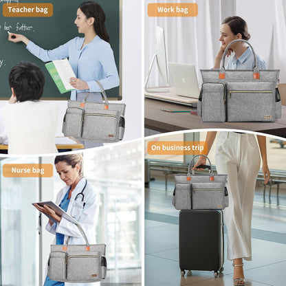 Nurse Tote Bag for Work with Padded 15.6” Laptop Sleeve, Medical Supplies Shoulder Bag for Home Health Care