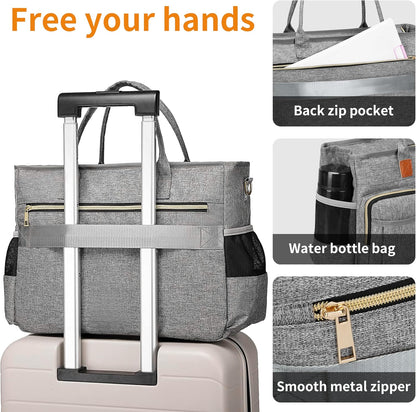 Nurse Tote Bag for Work with Padded 15.6” Laptop Sleeve, Medical Supplies Shoulder Bag for Home Health Care