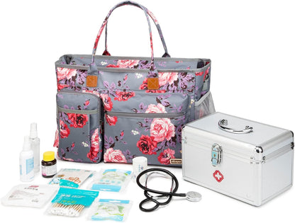 Nurse Tote Bag for Work with Padded 15.6” Laptop Sleeve, Medical Supplies Shoulder Bag for Home Health Care