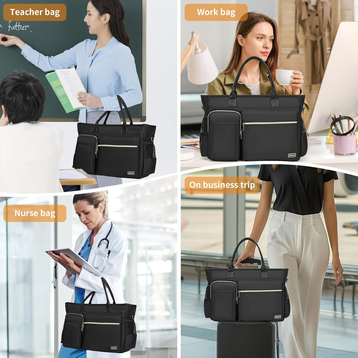 Nurse Tote Bag for Work with Padded 15.6” Laptop Sleeve, Medical Supplies Shoulder Bag for Home Health Care