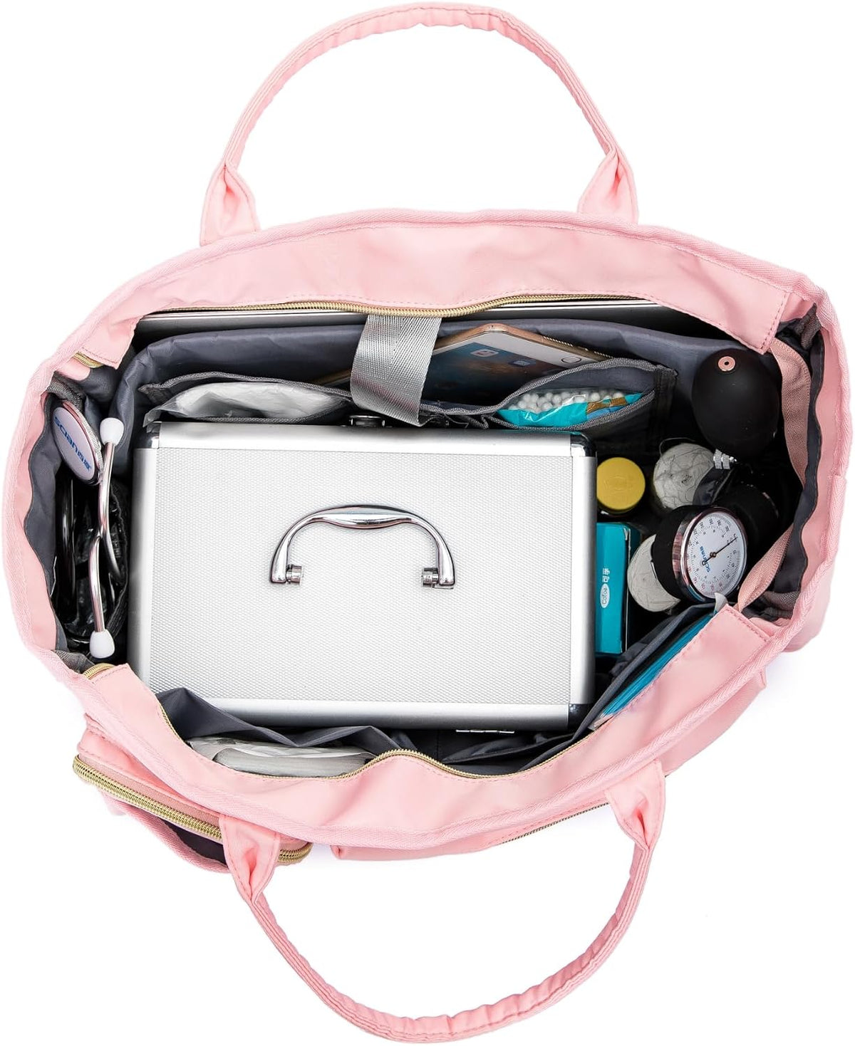 Nurse Tote Bag for Work with Padded 15.6” Laptop Sleeve, Medical Supplies Shoulder Bag for Home Health Care