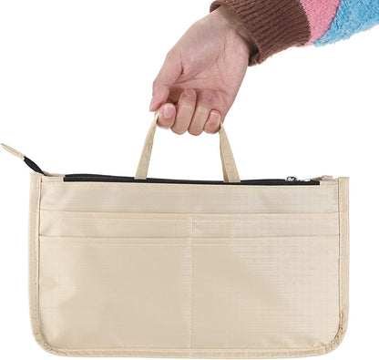 Printing Handbag Organizers Inside Purse Insert - High Capacity 13 Pockets Bag Tote Organizer with Handle Beige