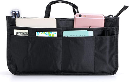 Printing Handbag Organizers Inside Purse Insert - High Capacity 13 Pockets Bag Tote Organizer with Handle Beige
